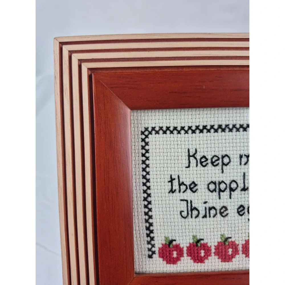 Vintage Framed Cross Stitch Bible Verse Apple of Thine Eye Wood Decor